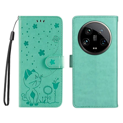 KT Imprinting Flower Series-4 For Xiaomi 14 Ultra Cover Leather Phone Case with Wallet Card Holder