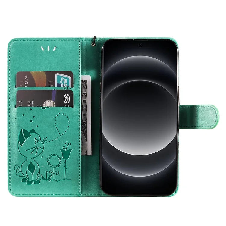 KT Imprinting Flower Series-4 For Xiaomi 14 Ultra Cover Leather Phone Case with Wallet Card Holder