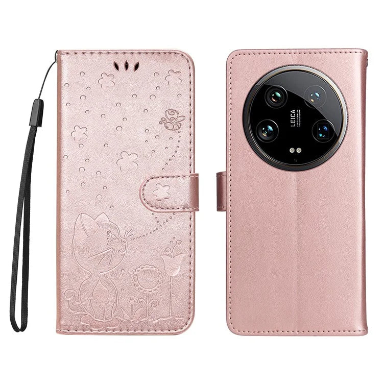 KT Imprinting Flower Series-4 For Xiaomi 14 Ultra Cover Leather Phone Case with Wallet Card Holder