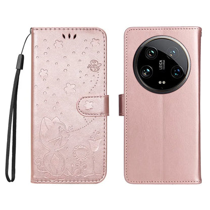 KT Imprinting Flower Series-4 For Xiaomi 14 Ultra Cover Leather Phone Case with Wallet Card Holder