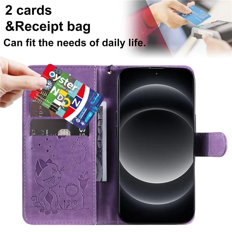 KT Imprinting Flower Series-4 For Xiaomi 14 Ultra Cover Leather Phone Case with Wallet Card Holder
