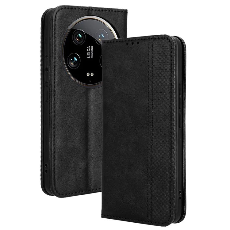 For Xiaomi 14 Ultra Case Vintage Leather Magnetic Flip Phone Cover