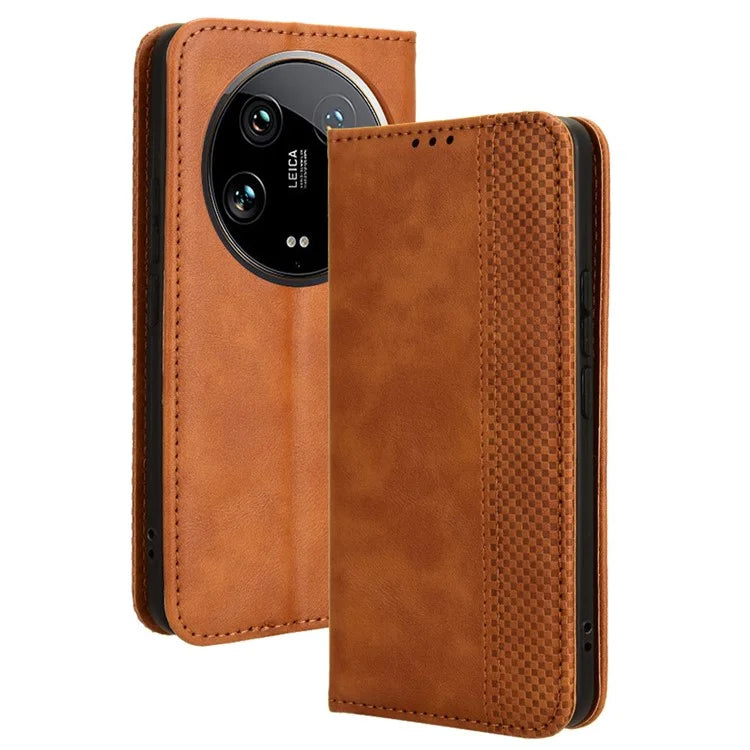 For Xiaomi 14 Ultra Case Vintage Leather Magnetic Flip Phone Cover