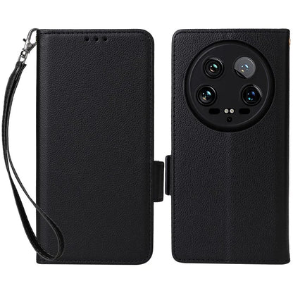 For Xiaomi 14 Ultra Wallet Case Litchi Texture Leather Protective Phone Cover with Strap