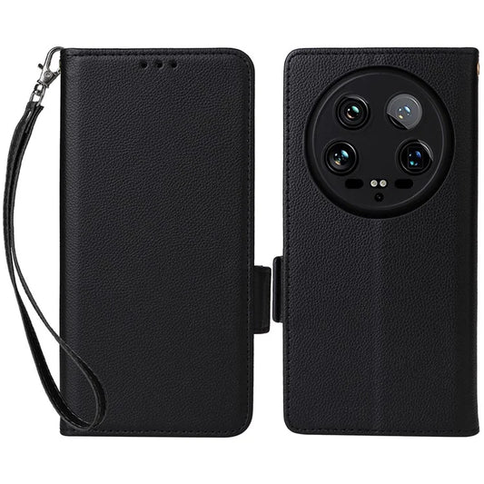 For Xiaomi 14 Ultra Wallet Case Litchi Texture Leather Protective Phone Cover with Strap