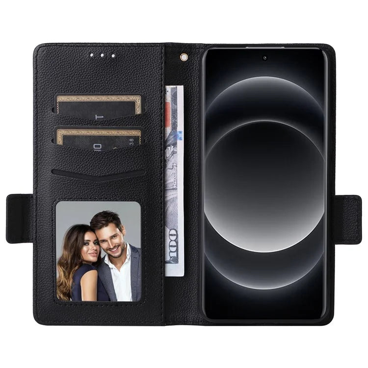 For Xiaomi 14 Ultra Wallet Case Litchi Texture Leather Protective Phone Cover with Strap