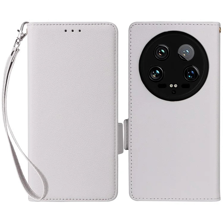 For Xiaomi 14 Ultra Wallet Case Litchi Texture Leather Protective Phone Cover with Strap