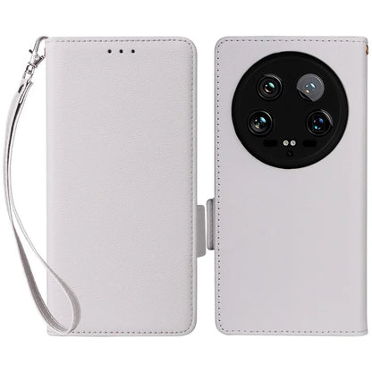 For Xiaomi 14 Ultra Wallet Case Litchi Texture Leather Protective Phone Cover with Strap