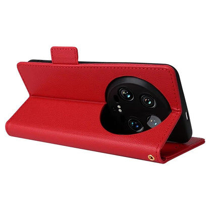 For Xiaomi 14 Ultra Wallet Case Litchi Texture Leather Protective Phone Cover with Strap