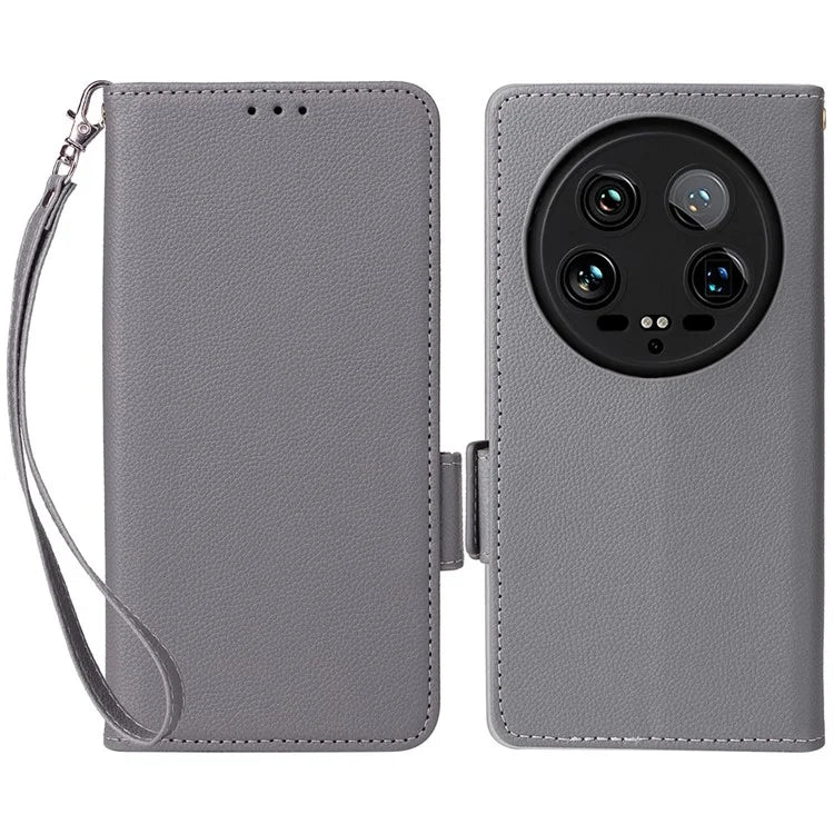 For Xiaomi 14 Ultra Wallet Case Litchi Texture Leather Protective Phone Cover with Strap