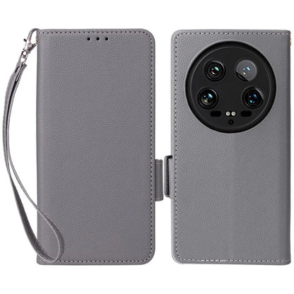 For Xiaomi 14 Ultra Wallet Case Litchi Texture Leather Protective Phone Cover with Strap