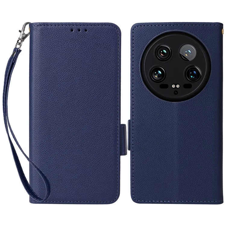 For Xiaomi 14 Ultra Wallet Case Litchi Texture Leather Protective Phone Cover with Strap