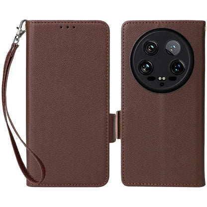 For Xiaomi 14 Ultra Wallet Case Litchi Texture Leather Protective Phone Cover with Strap