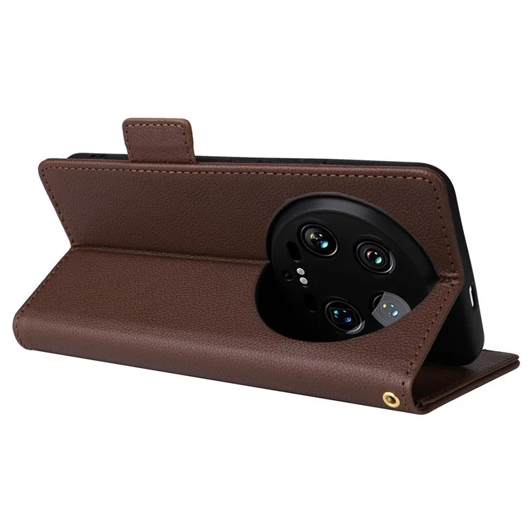 For Xiaomi 14 Ultra Wallet Case Litchi Texture Leather Protective Phone Cover with Strap
