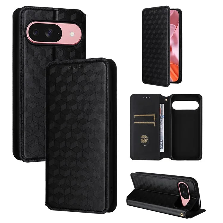For Google Pixel 9 Wallet Case PU Leather Rhombus Imprinted Stand Phone Cover