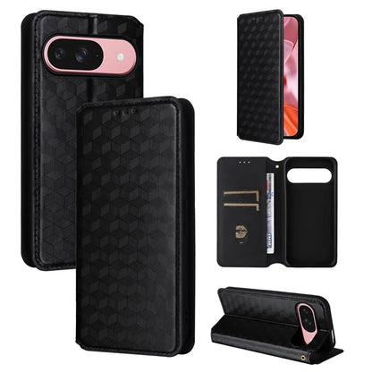 For Google Pixel 9 Wallet Case PU Leather Rhombus Imprinted Stand Phone Cover