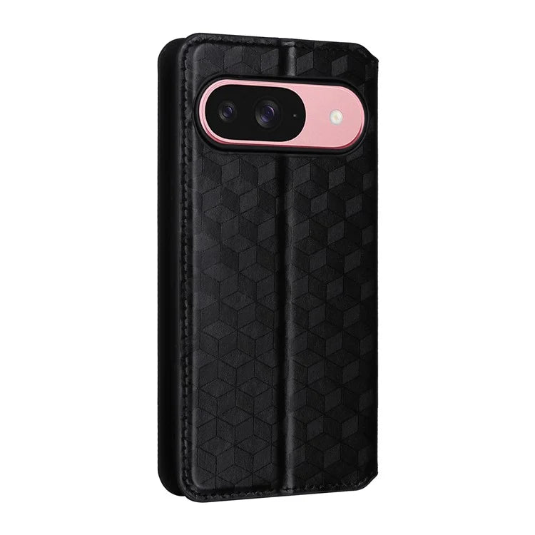 For Google Pixel 9 Wallet Case PU Leather Rhombus Imprinted Stand Phone Cover