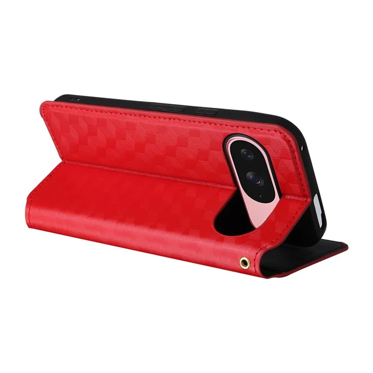 For Google Pixel 9 Wallet Case PU Leather Rhombus Imprinted Stand Phone Cover