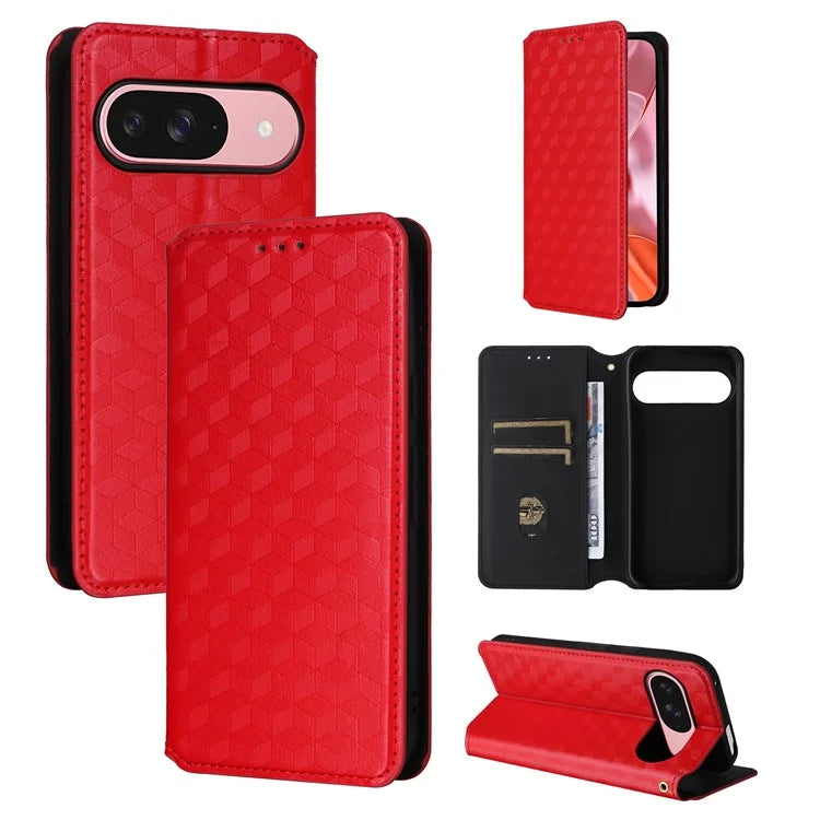 For Google Pixel 9 Wallet Case PU Leather Rhombus Imprinted Stand Phone Cover