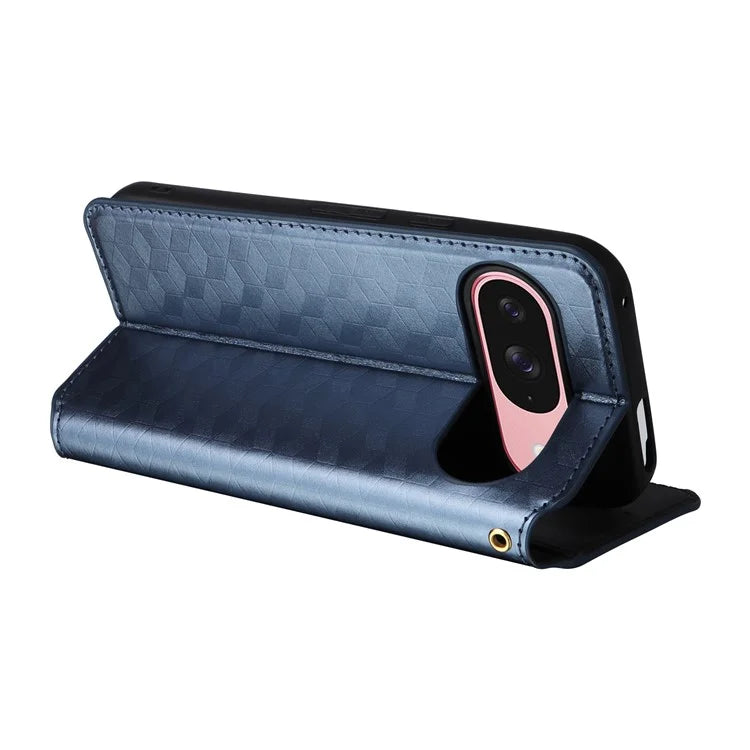 For Google Pixel 9 Wallet Case PU Leather Rhombus Imprinted Stand Phone Cover