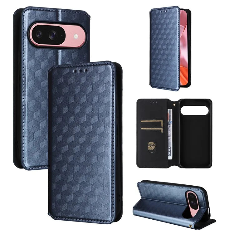 For Google Pixel 9 Wallet Case PU Leather Rhombus Imprinted Stand Phone Cover