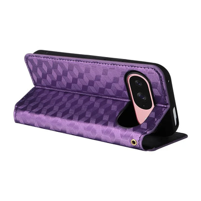 For Google Pixel 9 Wallet Case PU Leather Rhombus Imprinted Stand Phone Cover