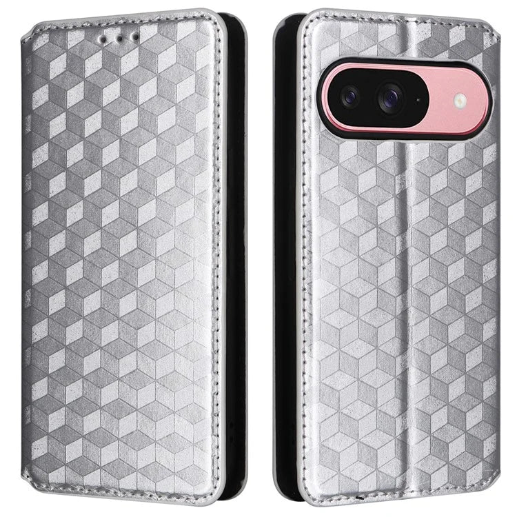 For Google Pixel 9 Wallet Case PU Leather Rhombus Imprinted Stand Phone Cover