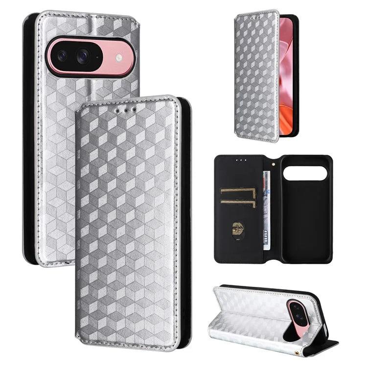 For Google Pixel 9 Wallet Case PU Leather Rhombus Imprinted Stand Phone Cover