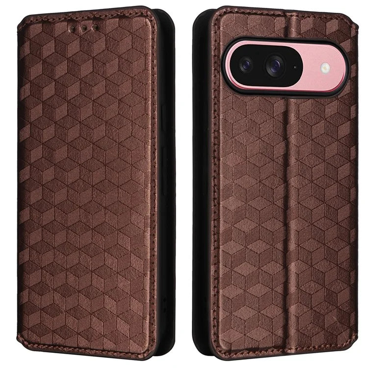 For Google Pixel 9 Wallet Case PU Leather Rhombus Imprinted Stand Phone Cover