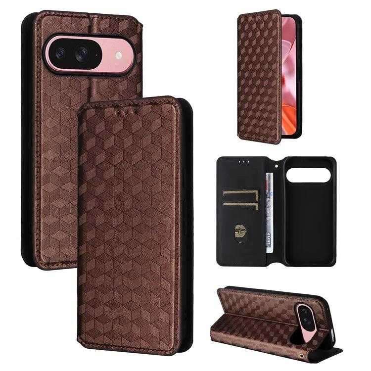 For Google Pixel 9 Wallet Case PU Leather Rhombus Imprinted Stand Phone Cover