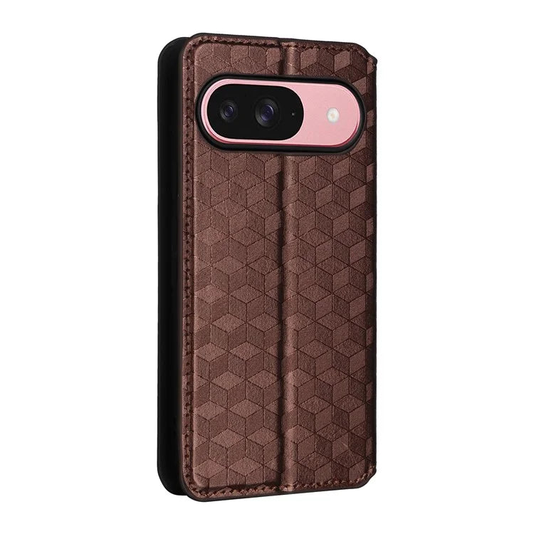 For Google Pixel 9 Wallet Case PU Leather Rhombus Imprinted Stand Phone Cover