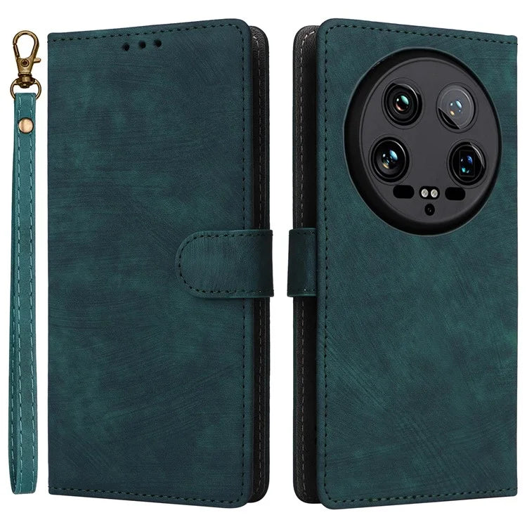 For Xiaomi 14 Ultra Phone Case with Hand Strap PU Leather RFID Blocking Wallet Cover