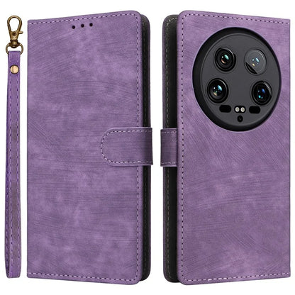 For Xiaomi 14 Ultra Phone Case with Hand Strap PU Leather RFID Blocking Wallet Cover