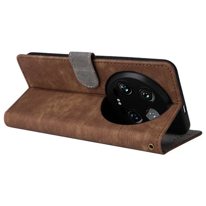 For Xiaomi 14 Ultra Phone Case with Hand Strap PU Leather RFID Blocking Wallet Cover