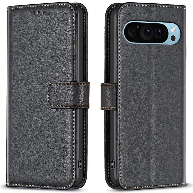 BINFEN COLOR BF17 For Google Pixel 9 Pro Leather Case Stand Magnetic Closure Flip Folio Phone Cover