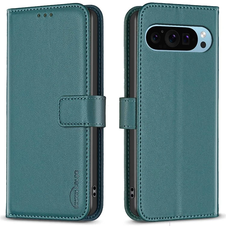 BINFEN COLOR BF17 For Google Pixel 9 Pro Leather Case Stand Magnetic Closure Flip Folio Phone Cover