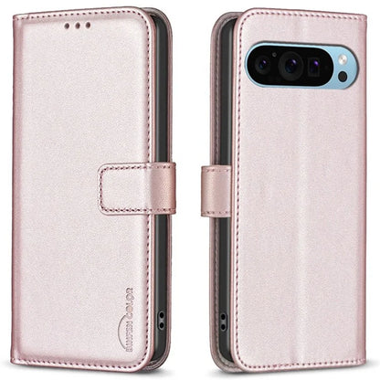 BINFEN COLOR BF17 For Google Pixel 9 Pro Leather Case Stand Magnetic Closure Flip Folio Phone Cover
