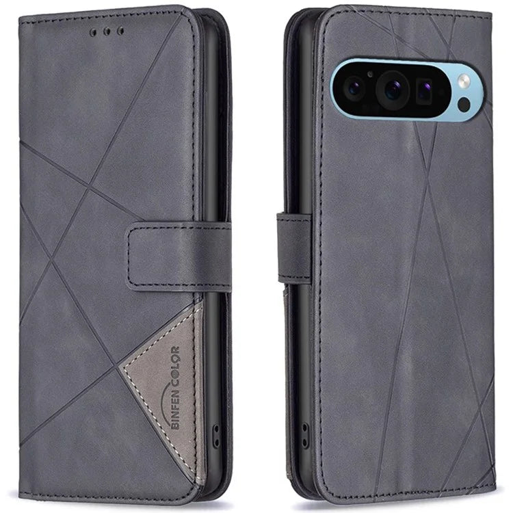 BINFEN COLOR BF05 For Google Pixel 9 Case Leather Wallet Geometric Phone Cover
