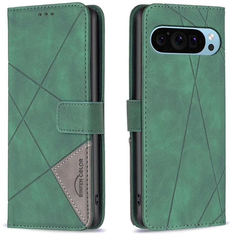 BINFEN COLOR BF05 For Google Pixel 9 Case Leather Wallet Geometric Phone Cover