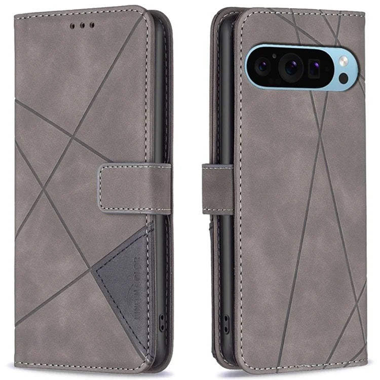 BINFEN COLOR BF05 For Google Pixel 9 Case Leather Wallet Geometric Phone Cover