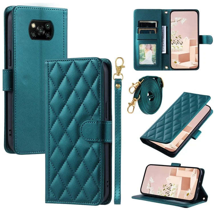 For Xiaomi Poco X3 / Poco X3 NFC / Poco X3 Pro Wallet Case PU Leather+TPU Phone Cover Rhombus Grid Pattern