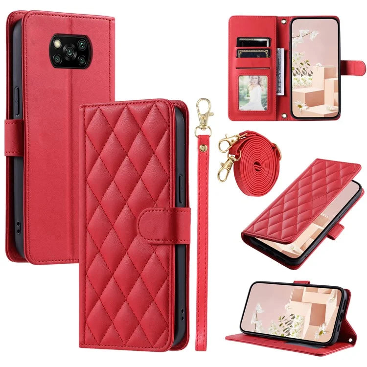 For Xiaomi Poco X3 / Poco X3 NFC / Poco X3 Pro Wallet Case PU Leather+TPU Phone Cover Rhombus Grid Pattern