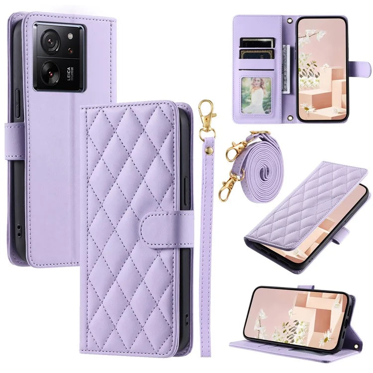 For Xiaomi Redmi K60 Ultra / 13T / 13T Pro Case Magnetic Rhombus Grid Pattern Leather Phone Cover