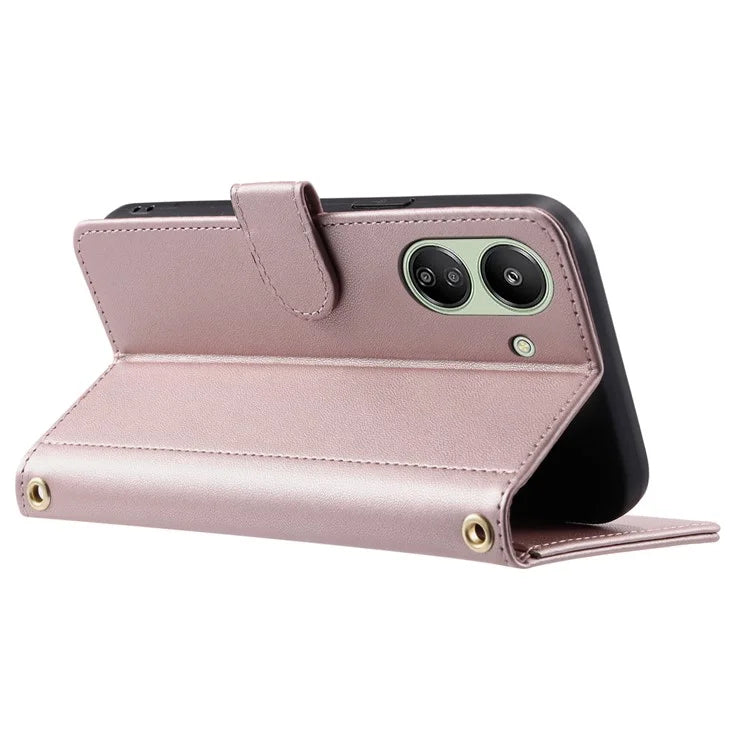 For Xiaomi Redmi 13C 4G / Poco C65 4G Case Wallet Rhombus Grid Pattern Phone Cover with Hand Strap