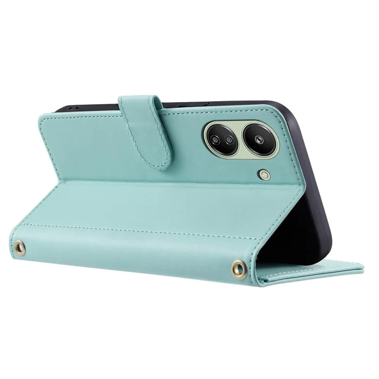 For Xiaomi Redmi 13C 4G / Poco C65 4G Case Wallet Rhombus Grid Pattern Phone Cover with Hand Strap