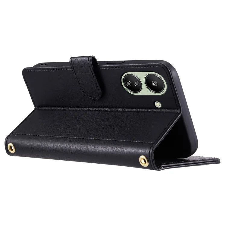 For Xiaomi Redmi 13C 4G / Poco C65 4G Case Wallet Rhombus Grid Pattern Phone Cover with Hand Strap