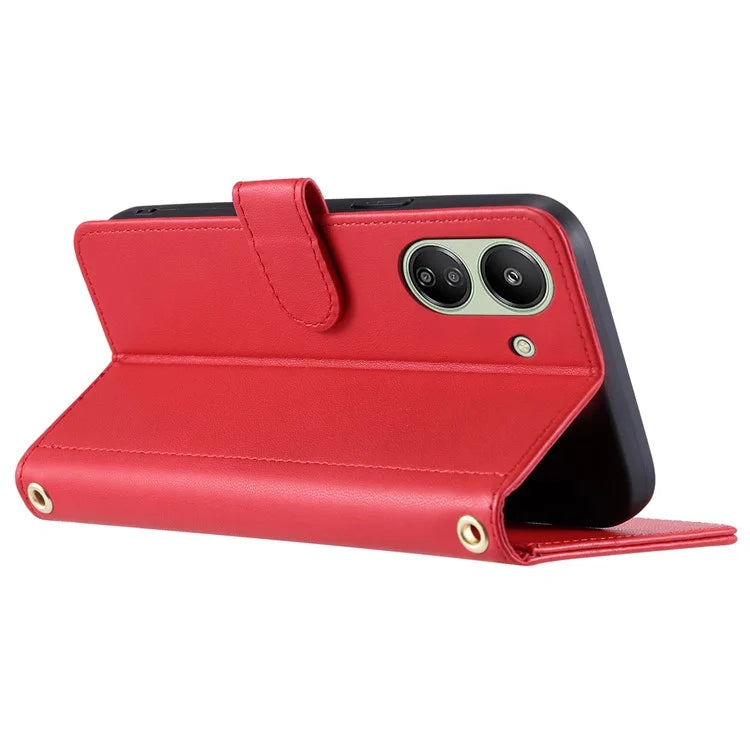 For Xiaomi Redmi 13C 4G / Poco C65 4G Case Wallet Rhombus Grid Pattern Phone Cover with Hand Strap