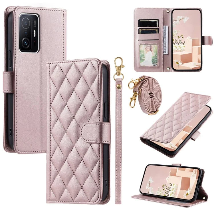 For Xiaomi 11T / 11T Pro Leather Case Wallet Card Holder Phone Cover with Shoulder Strap