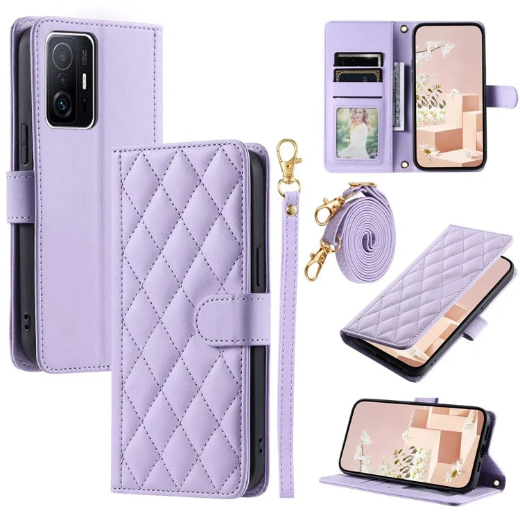 For Xiaomi 11T / 11T Pro Leather Case Wallet Card Holder Phone Cover with Shoulder Strap