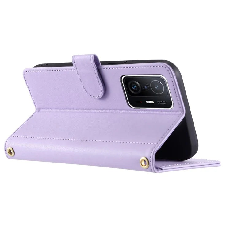 For Xiaomi 11T / 11T Pro Leather Case Wallet Card Holder Phone Cover with Shoulder Strap